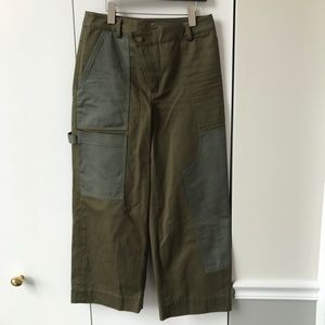 MONSE   army green cropped wide leg cargo pants with patches size 0